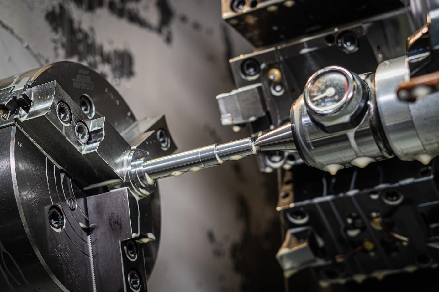 Close-up of industrial machining equipment